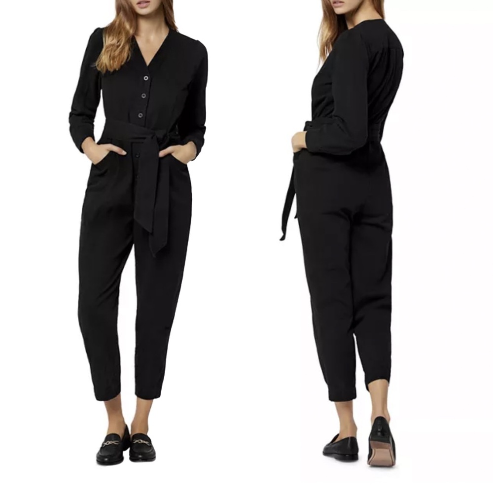 Joie Leray Black Cotton Long Sleeve Jumpsuit